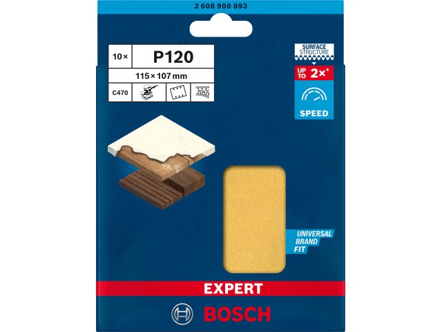 Brusni papir EXPERT C470 z 6 luknjami za vibracijske brusilnike, Dimenzije: 115x107mm, Zrnatost: 120, 2608900893